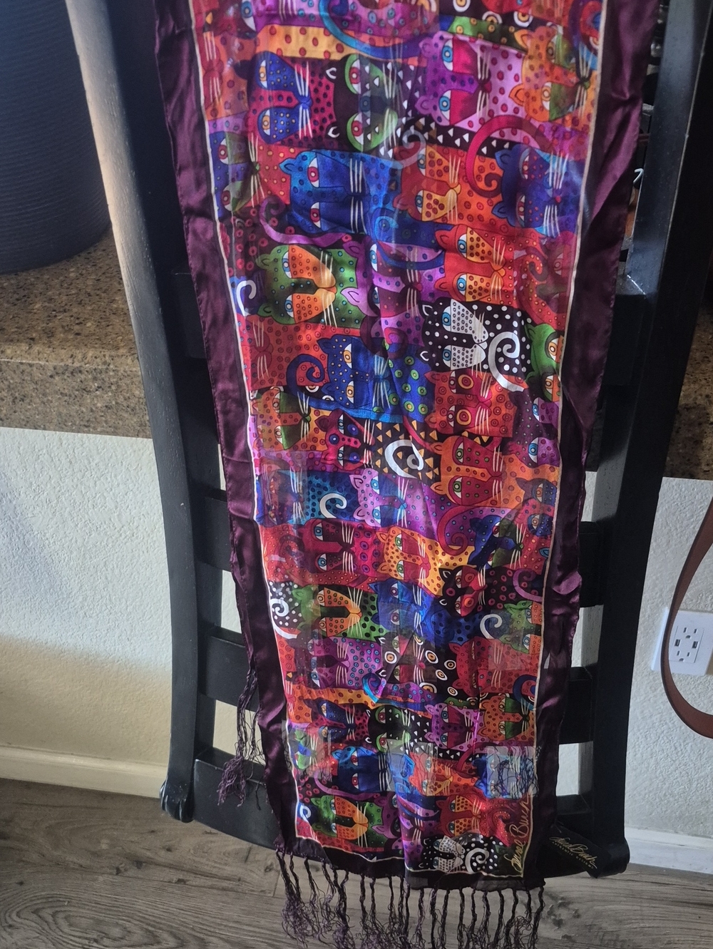 Colorful Cat Print Silk Scarf - Multicolor Laurel Birch